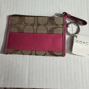 COACH Vintage Signature Mini Skinny Id Case Jacquard Leather Brown/Pink NEW